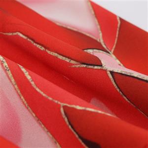 Retro Multi Red High Waisted  A-line Ruffle Hem Skirt N22840
