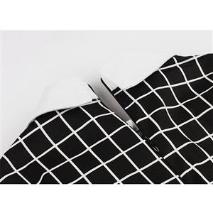 Retro Lapel Tie Short Sleeve Plaid Print Party A-line Swing Dress N20963
