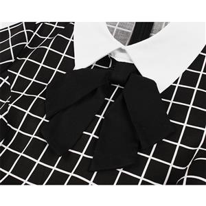 Retro Lapel Tie Half Sleeve Plaid Print Party A-line Swing Dress N20964