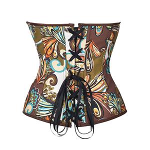 Retro Print Busk Closure Plastic Boned Body Shaper Overbust Corset N20917