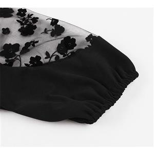 Fashion See-through Mesh Patchwork Tie Collar Heart-shaped Bodice High Waist Midi Dress N21847