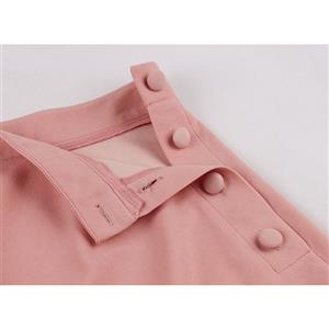 Retro Pink Side Button Closure Solid Color High Waisted A-line Flared Skirt N21511