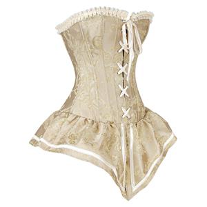 Retro Royal Yellow Jacquard Brocade Lace-up Overbust Corset with Skirt N18260