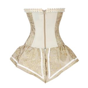 Retro Royal Yellow Jacquard Brocade Lace-up Overbust Corset with Skirt N18260