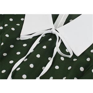 Retro Lapel Lacing Short Sleeve Polka Dots Print Summer A-line Swing Dress N20770