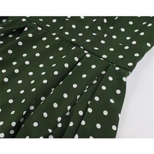 Retro Lapel Lacing Short Sleeve Polka Dots Print Summer A-line Swing Dress N20770