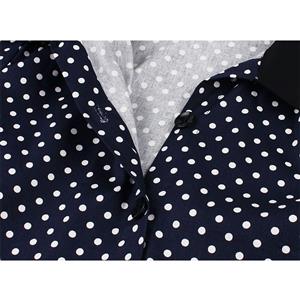 Fashion Navy-blue Lapel Half Sleeve Polka Dots Print Autumn A-line Swing Dress N20784