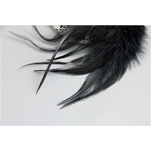 Retro Gothic White Lace Ring Black Gem Feather Embellishment Halloween Accessory Hat Hairclip J18808