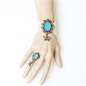 Retro Wristband Gem Embellishment Bracelet with Ring J18047