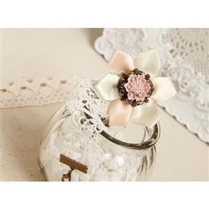 Vintage Wristband Pink Resin Flower Embellished Bracelet with Ring J18050