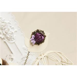Retro Wristband Purple Rose Embellished Bracelet with Ring J18051