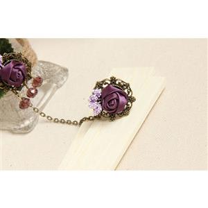 Retro Wristband Purple Rose Embellished Bracelet with Ring J18051