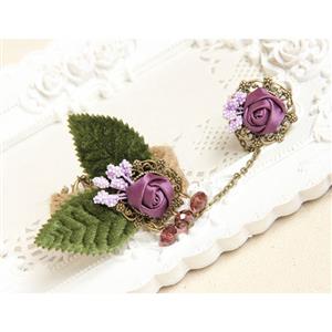 Retro Wristband Purple Rose Embellished Bracelet with Ring J18051