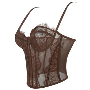 Rich Brown Lace Corset - Retro Underbust with 3-Row Hooks N23797
