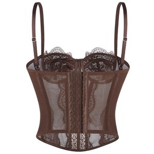 Rich Brown Lace Corset - Retro Underbust with 3-Row Hooks N23797