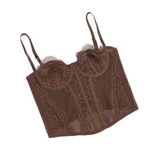Rich Brown Lace Corset - Retro Underbust with 3-Row Hooks N23797