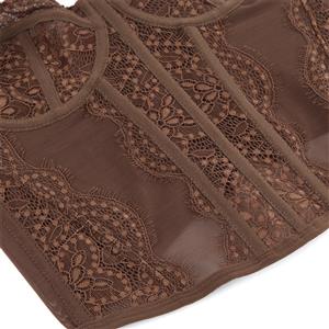 Rich Brown Lace Corset - Retro Underbust with 3-Row Hooks N23797