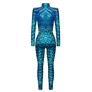 Blue Robot 3D Printed Unitard Humanoid High Neck Bodysuit Halloween Cosplay Costume N22331