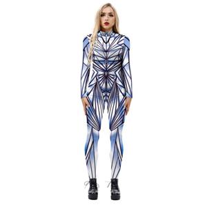 Futuristic Robot 3D Printed Unitard Humanoid High Neck Bodysuit Halloween Cosplay Costume N21401
