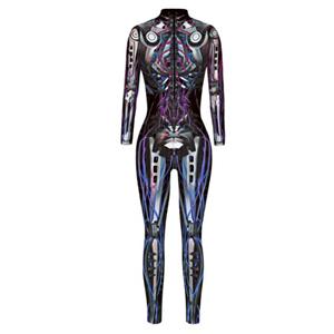 Futuristic Robot 3D Printed Unitard Humanoid Alien Elastic Bodysuit Halloween Cosplay Costume N21403