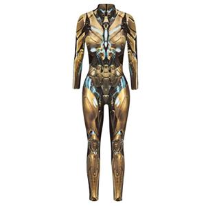 Futuristic Iron Robot 3D Printed Unitard Humanoid Elastic Bodysuit Halloween Cosplay Costume N21404