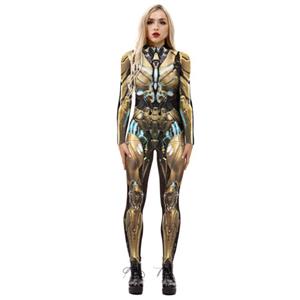 Futuristic Iron Robot 3D Printed Unitard Humanoid Elastic Bodysuit Halloween Cosplay Costume N21404