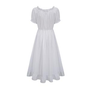 Women's Romantic Off-Shoulder Ruffle Dress - White Tie-Up Midi Dress with Puff Sleeves & Elastic Waist N23780