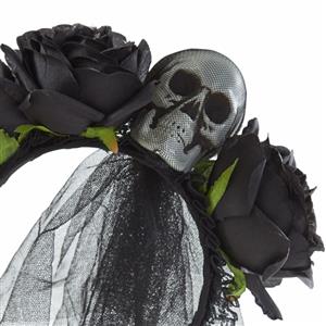 Gothic Dark Rose Skull Head Lace Gauze Headscard Halloween Hair Accessory J22906