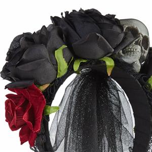 Gothic Dark Rose Skull Head Lace Gauze Headscard Halloween Hair Accessory J22906