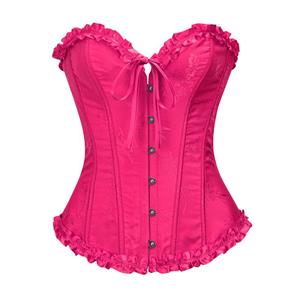 Victorian Gothic Rose Brocade Plastic Boned Ruffle Waist Cincher Body Shaper Overbust Corset N23440