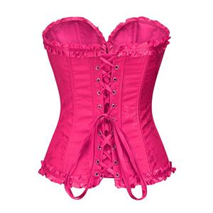 Victorian Gothic Rose Brocade Plastic Boned Ruffle Waist Cincher Body Shaper Overbust Corset N23440