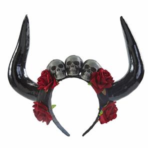 Gothic Dark Rose Imitation Ox Horn Skull Head Halloween Hair Accessory J22905