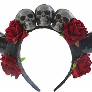 Gothic Dark Rose Imitation Ox Horn Skull Head Halloween Hair Accessory J22905