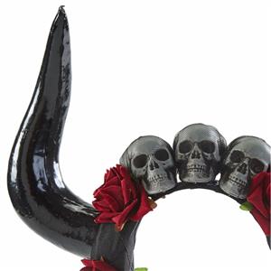 Gothic Dark Rose Imitation Ox Horn Skull Head Halloween Hair Accessory J22905