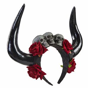 Gothic Dark Rose Imitation Ox Horn Skull Head Halloween Hair Accessory J22905