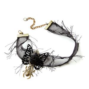 Gothic Black Rose and Butterfly Choker Spider Pendant Cosplay Jewelry Handmade Necklace J21468