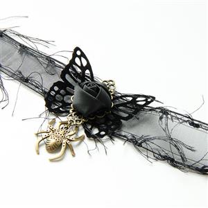 Gothic Black Rose and Butterfly Choker Spider Pendant Cosplay Jewelry Handmade Necklace J21468