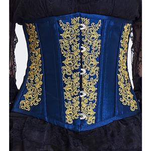 Vintage Royal-Blue Brocade Embroidery Underbust Corset N12590