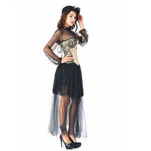 Noble Apricot Strapless Lace Trim Ruffle Corset Black Blouse High-waisted Skirt Set N20244