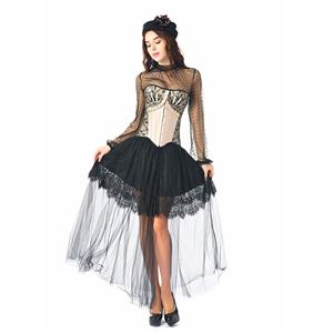 Noble Apricot Strapless Lace Trim Ruffle Corset Black Blouse High-waisted Skirt Set N20244