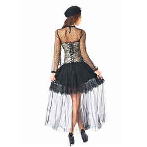 Noble Apricot Strapless Lace Trim Ruffle Corset Black Blouse High-waisted Skirt Set N20244