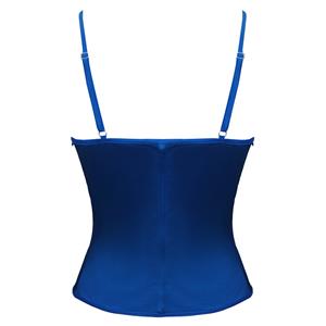 Sapphire Blue Corset - Floral Embroidered Bustier with Adjustable Straps & Back Seam Detailing N237821