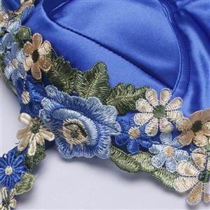 Sapphire Blue Corset - Floral Embroidered Bustier with Adjustable Straps & Back Seam Detailing N237821