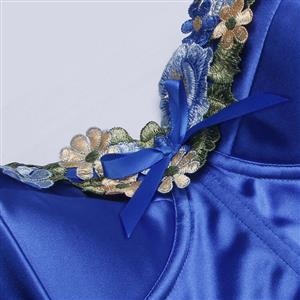 Sapphire Blue Corset - Floral Embroidered Bustier with Adjustable Straps & Back Seam Detailing N237821