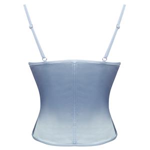 Sapphire Blue Corset - Floral Embroidered Bustier with Adjustable Straps & Back Seam Detailing N237822