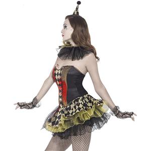 Women's Harlequin Horror Circus Girl Clown Mini Dress Cosplay Halloween Costume N19543