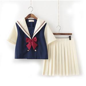 Cute Navy Collar Blouse With Skirt Academy Uniform Sets School Girl Cosplay Costume N20557