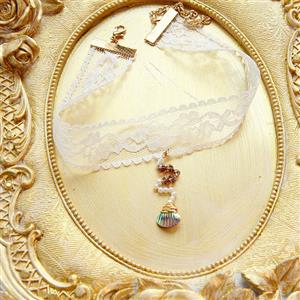 Lovely Seashell Pendant Lace Choker Mermaid Cosplay Jewelry Handmade Necklace J21463