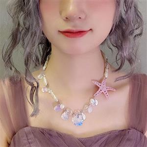 Lovely Seashell Starfish Choker Artificial Pearl Mermaid Cosplay Jewelry Handmade Necklace J21464