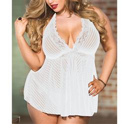 White Halter See-through Soft Floral Lace Mesh Lingerie Sleepwear Babydoll Dress N20684